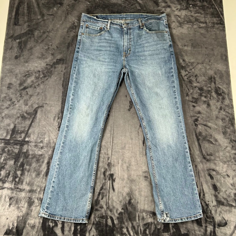 Levi's 527 Slim Bootcut Jeans Mens 38x32 Blue Denim 05527-0470 Distressed Hem